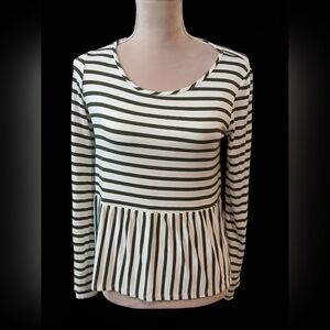 Ing Peplum Striped Womans Black White Long Sleeve Stretch Tshirt Womans Large